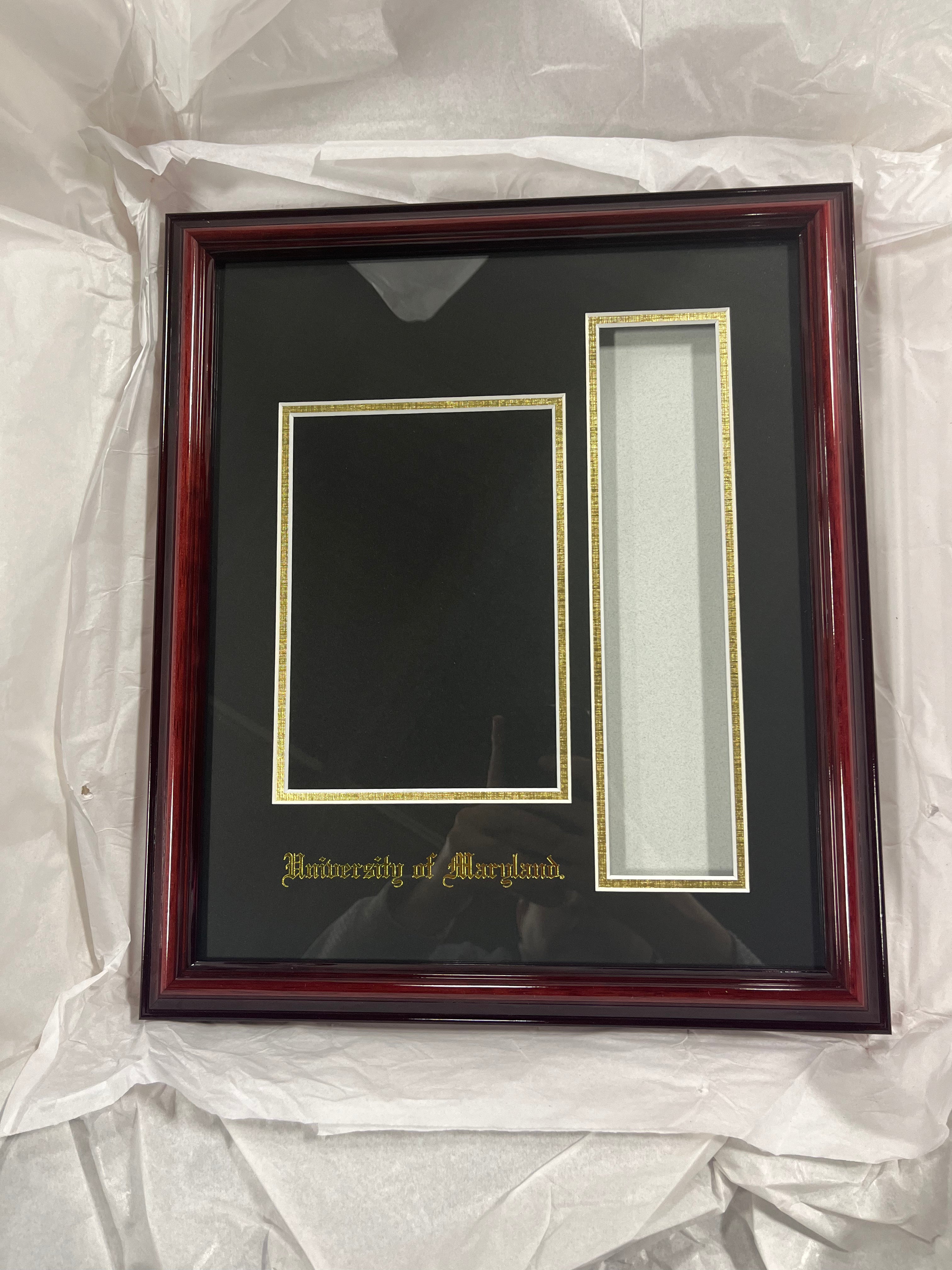 Portrait with Tassel Box Frame in Petite Cherry with Black & Gold Mats