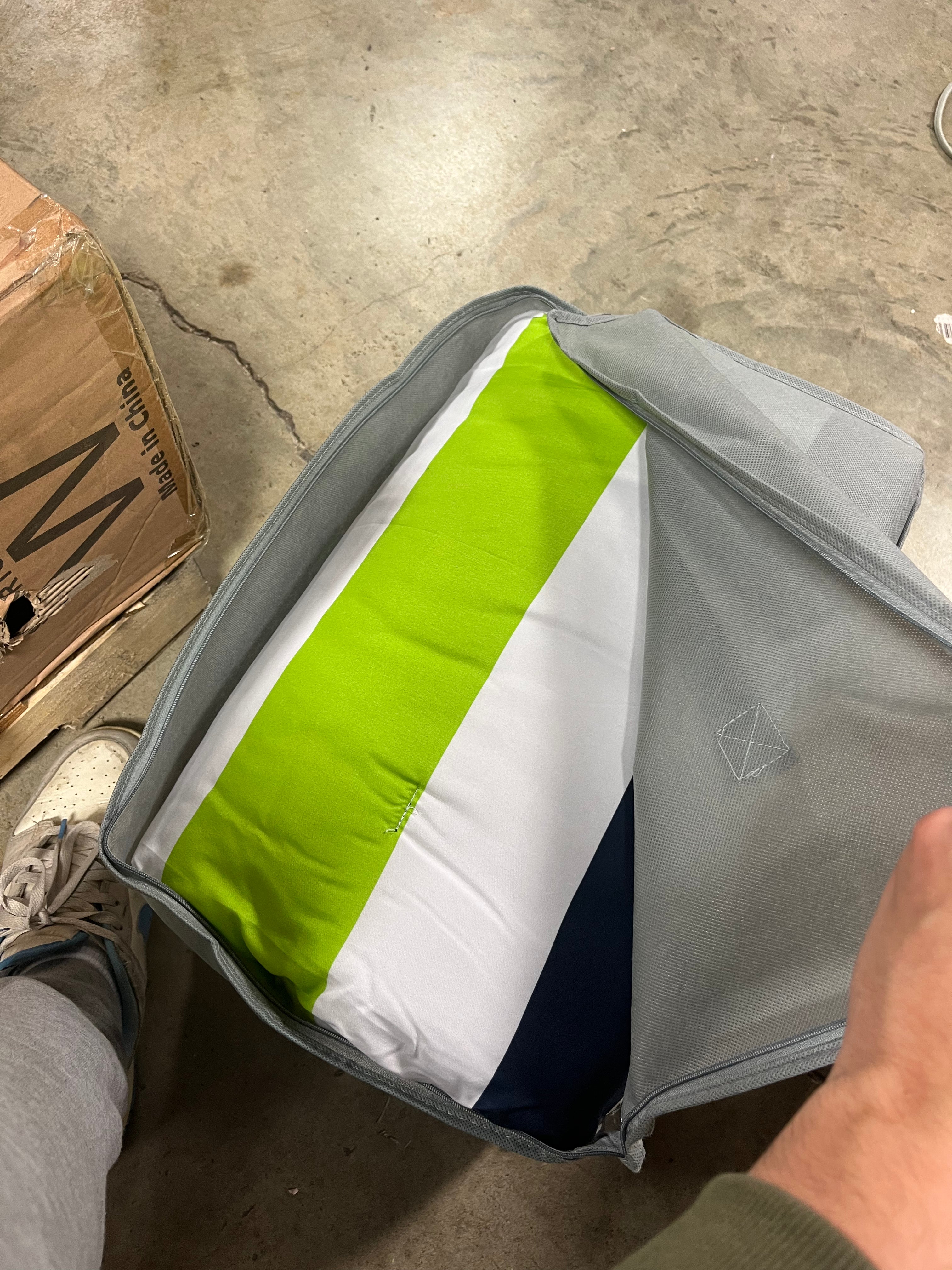 Navy Blue Lime Green and White Childrens Full/Queen Stripe Bedding