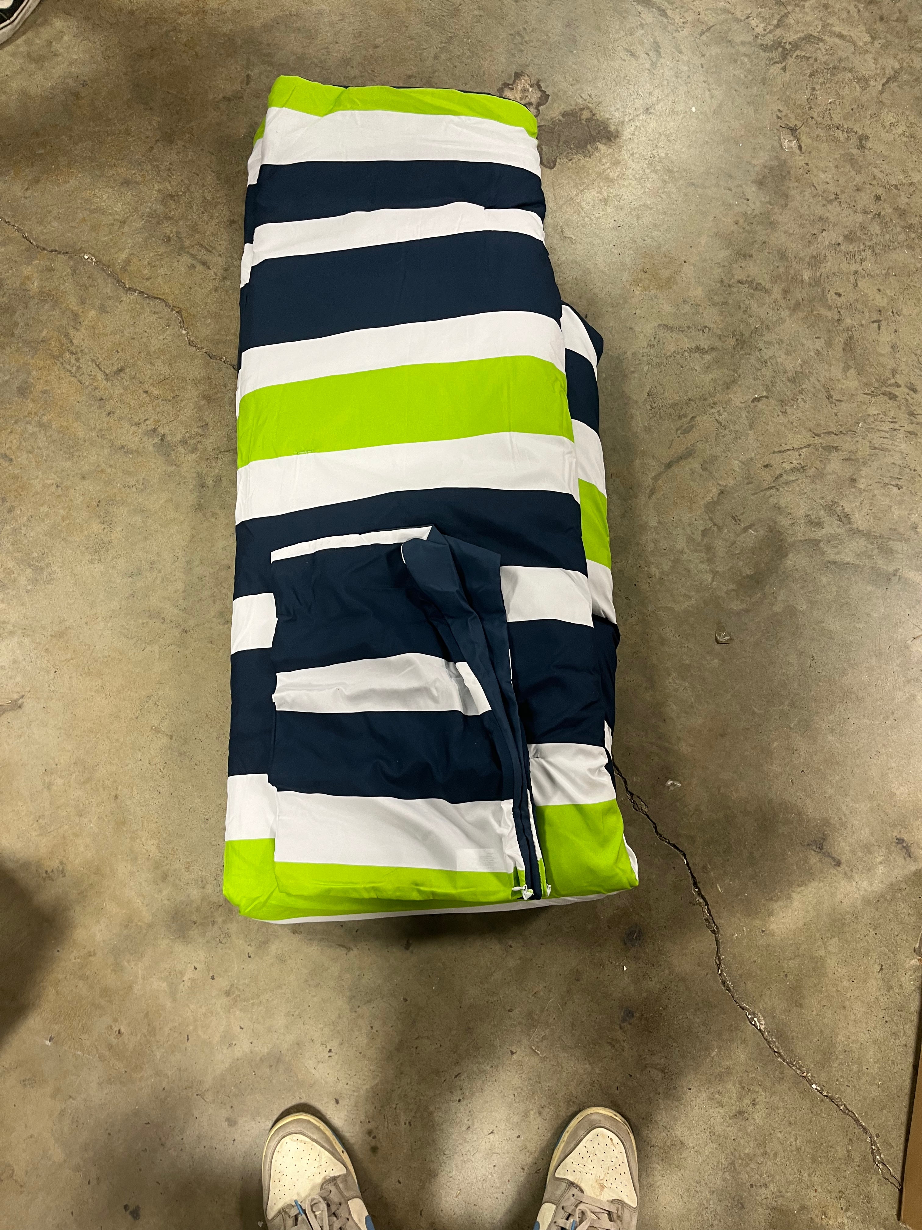 Navy Blue Lime Green and White Childrens Full/Queen Stripe Bedding