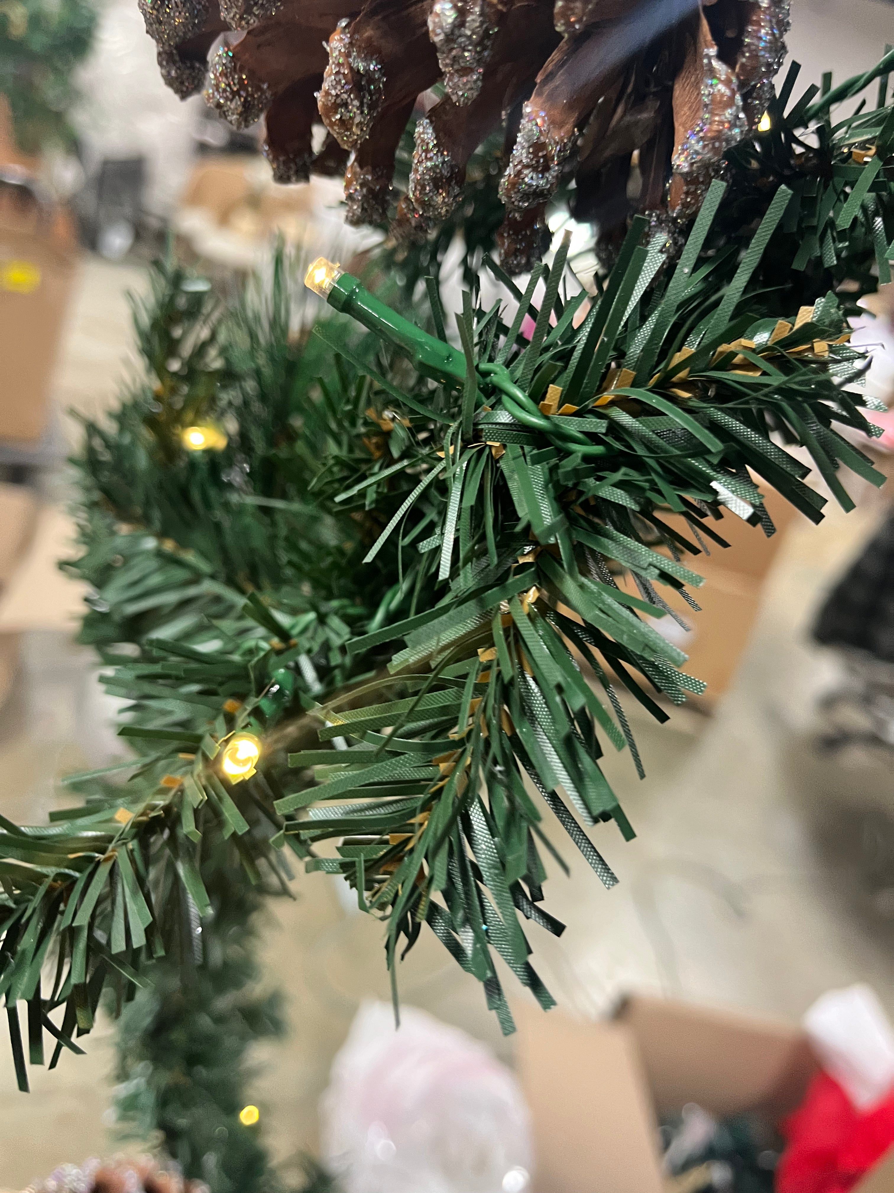 Pre-lit Glitter Artificial Christmas Pine Garland with Cones, final cut