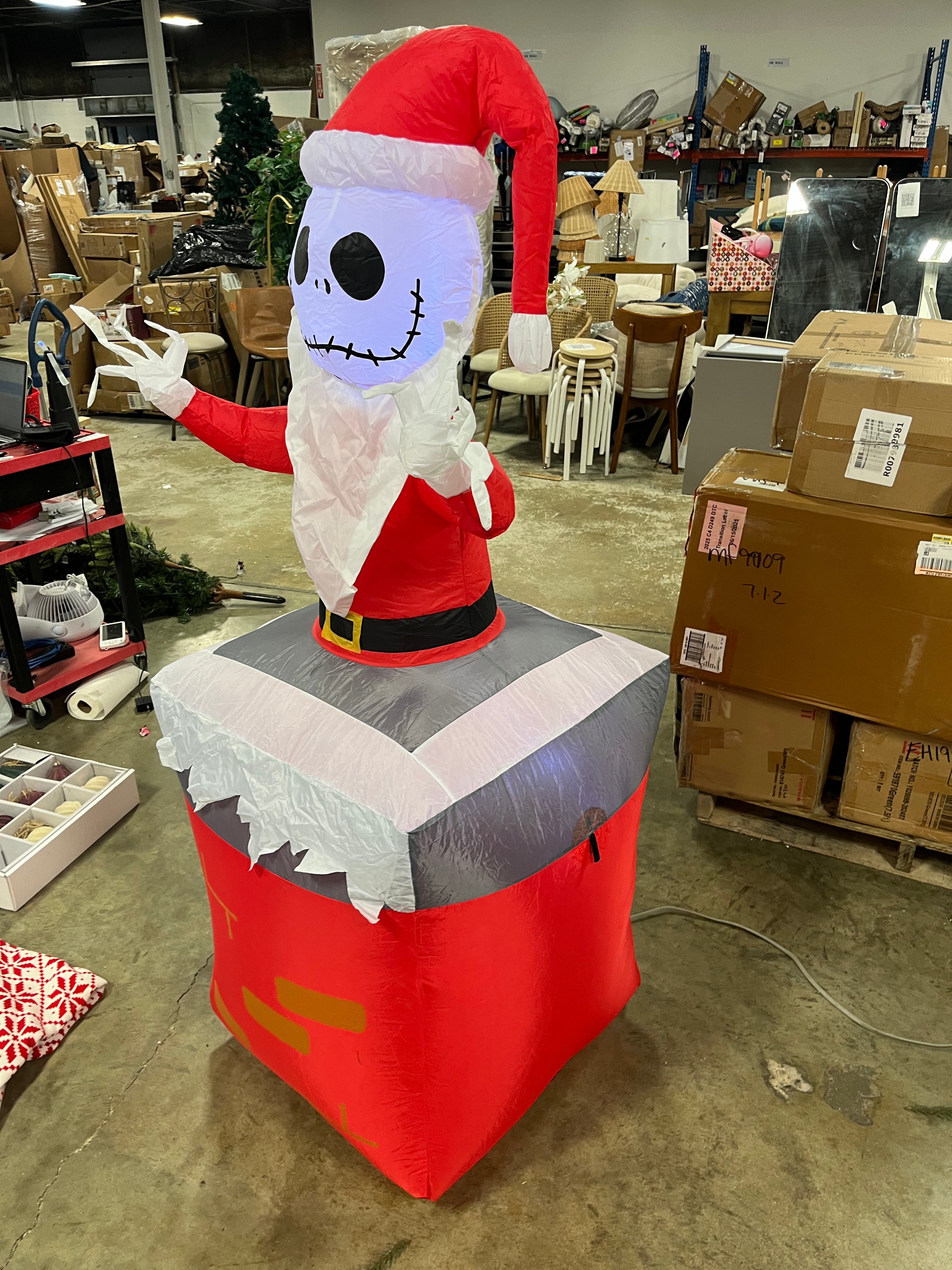Gemmy Airblown Animated Jack Skellington as Santa Popping out of Chimney final cut