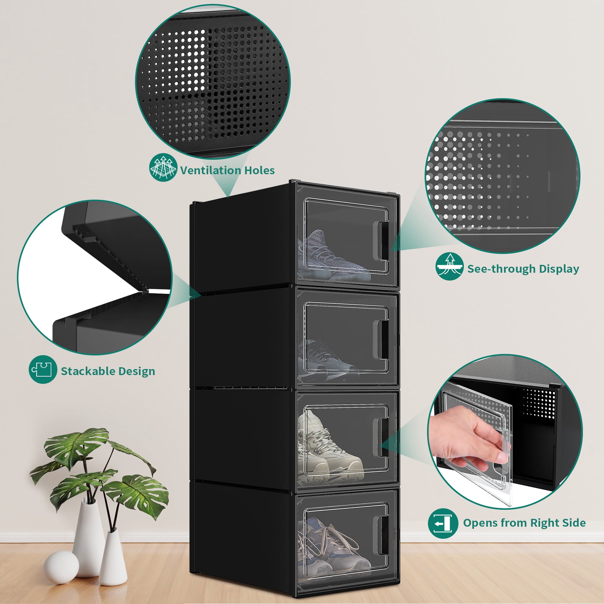 6Pcs Shoe Box MediumTransparent Organizer Stackable Sneaker Storage