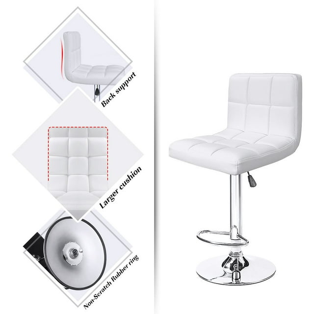 Bar Stool with Swivel & Adjustable Height, White, Set of 2
