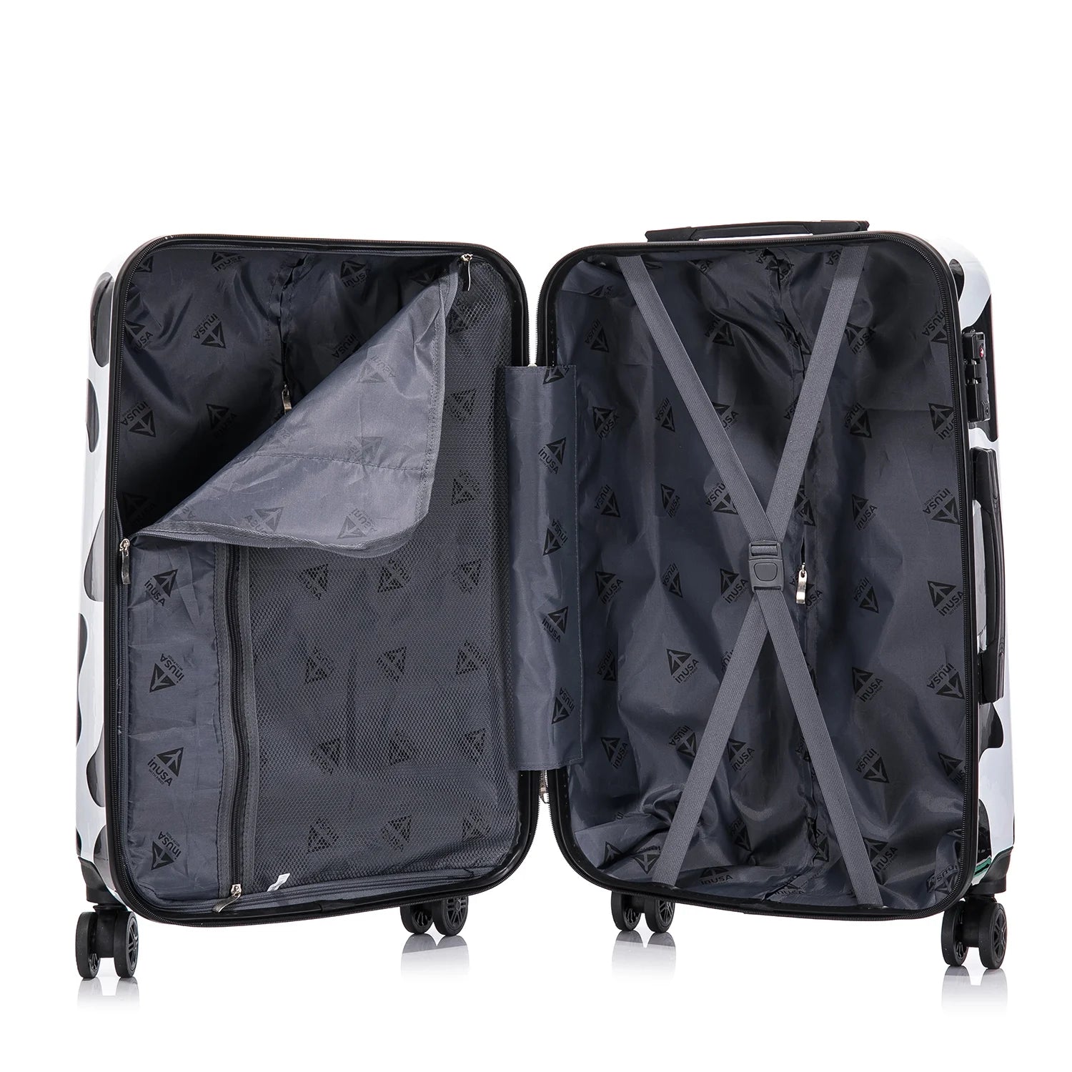 Print 2-Piece Hardside Luggage Sets with Spinner Wheels, Handle, Trolley, (20"/24") Cow