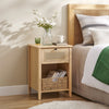 Boho Nightstand, Bedside Table with Drawer Cane Accent Bedside End Table with Solid Wood Legs