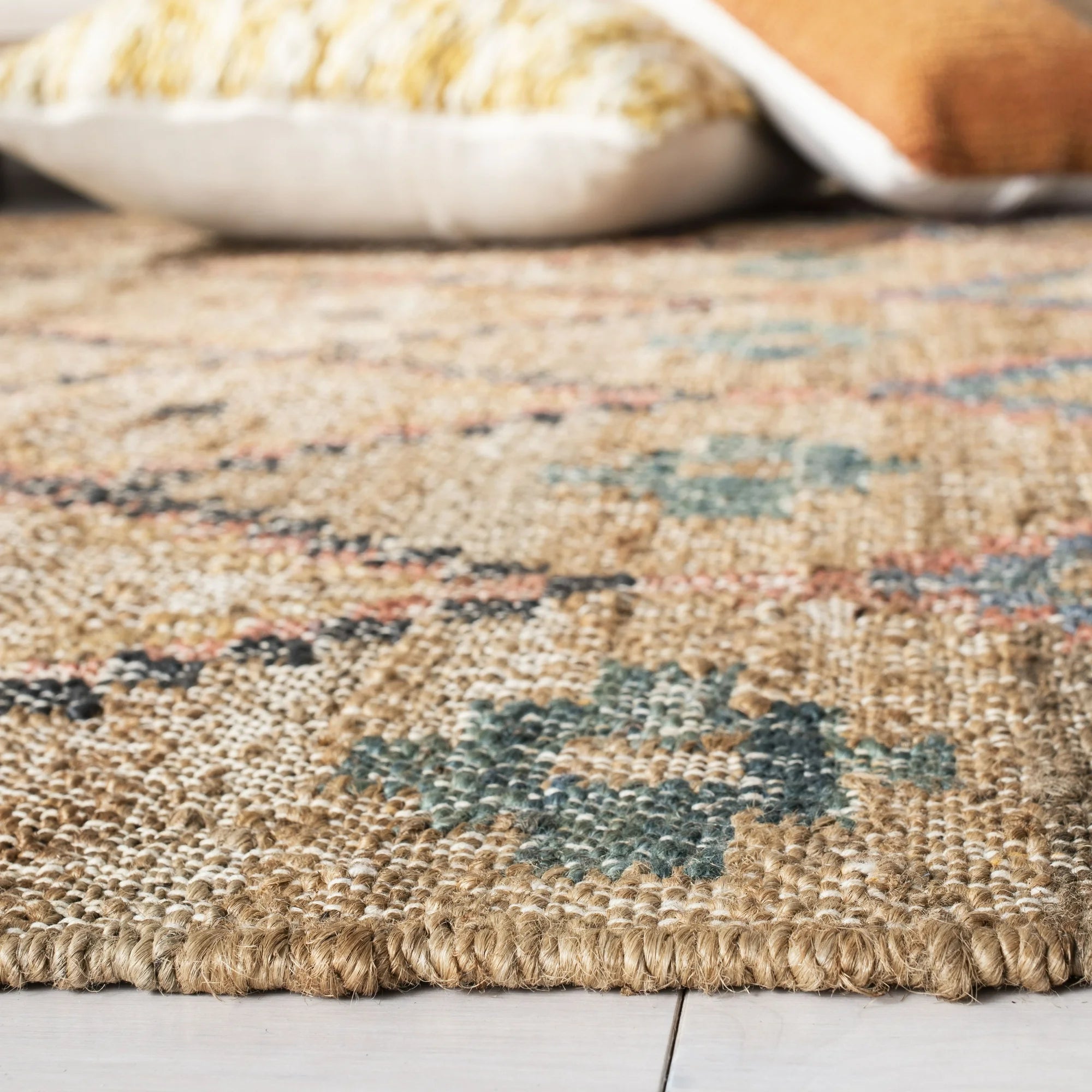 Kilim Mendoza Geometric Runner Rug, Natural/Blue, 2'3" x 13'