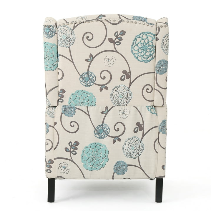 Westeros Wing Back Fabric Recliner, White and Blue