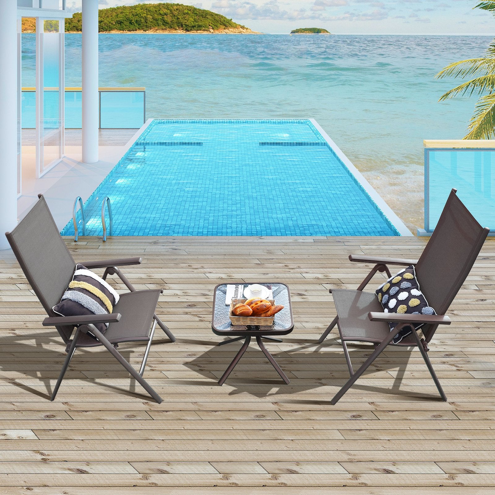 2 Pack Folding Dining Chairs Adjustable Reclining Back Chairs Suitable for Outdoor & Indoor Gray
