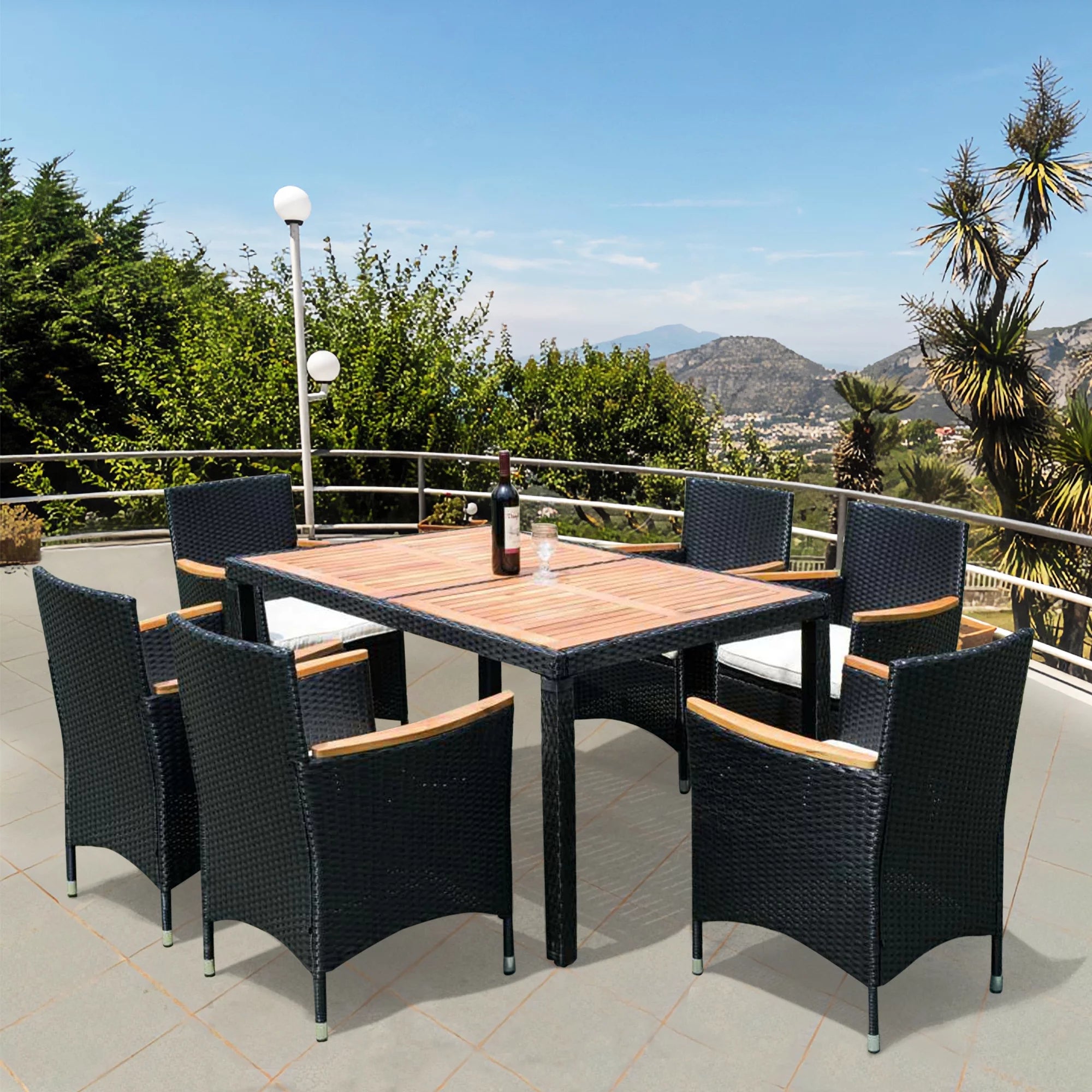 7 Piece Outdoor Wicker Sectional Dining Set