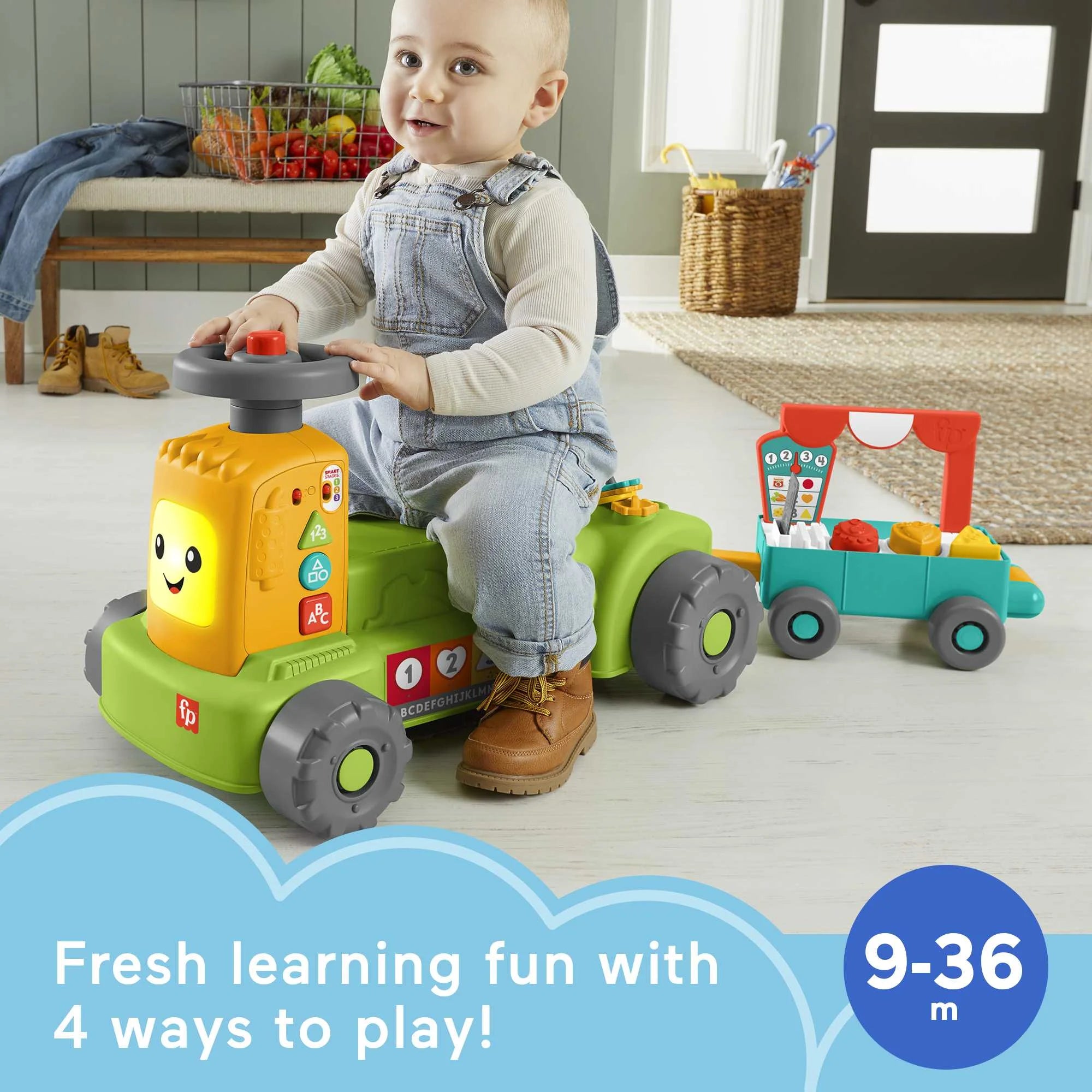 4-in-1 Farm to Market Tractor Ride-On Learning Toy for Baby & Toddlers