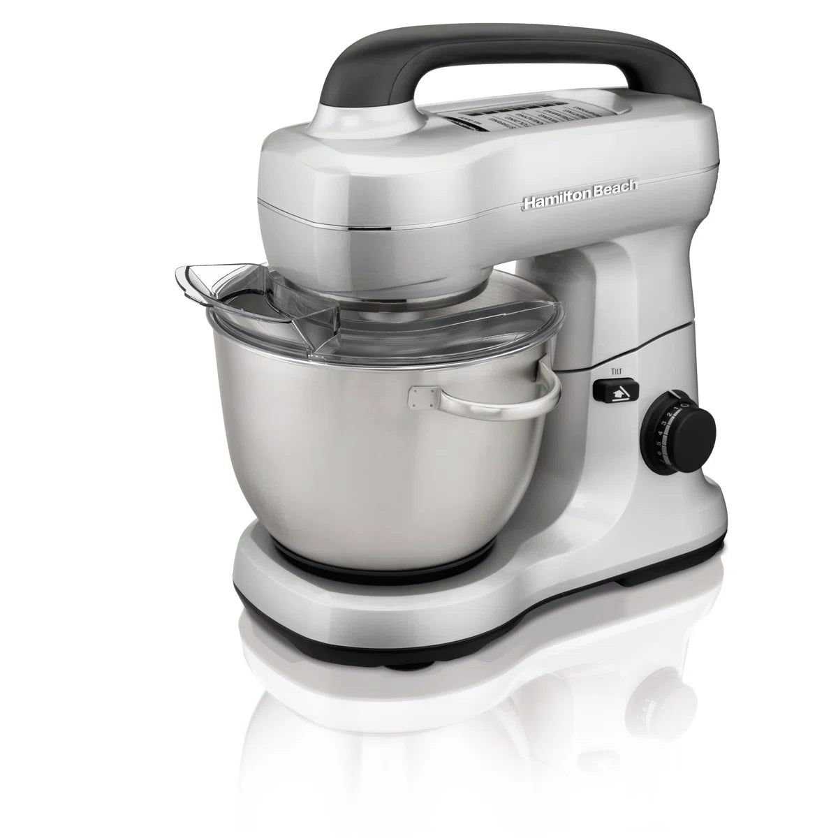 7-Speed 4-Quart Electric Stand Mixer with Splash Guard, Dough Hook, Flat Beater, and Whisk Attachments