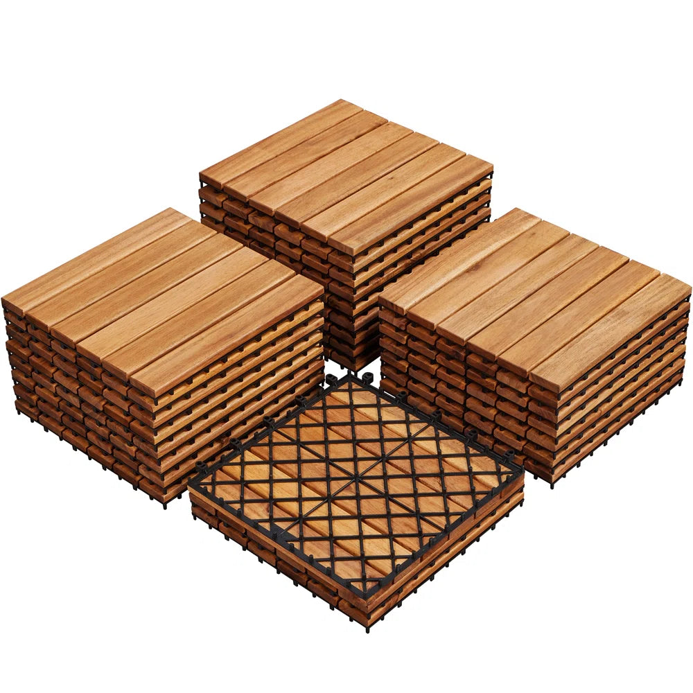 Acacia Natural Wood Interlocking Deck Tiles (Set of 27)