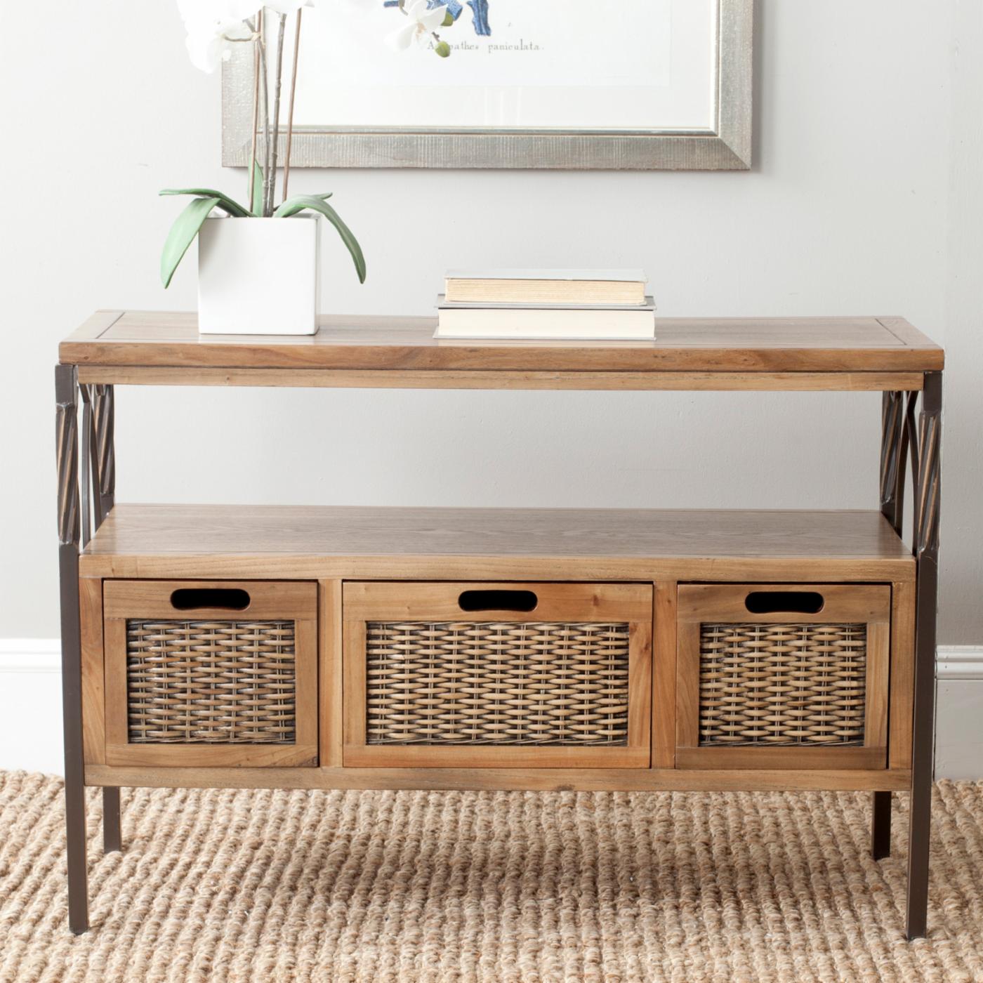 3 Drawer Console Table - Antique Pewter / Oak