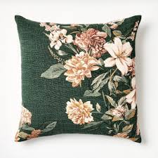 Oversize Printed Floral Square Throw Pillow Moss/Clay Pink/Cream