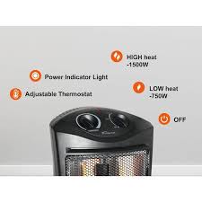 Black Electric Tower Quartz Infrared Space Heater with Thermostat