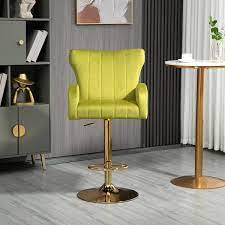 Green High Back Wood Frame Adjustable Cushioned Bar Stool with Velvet Seat