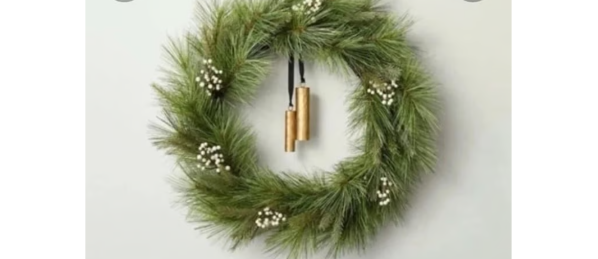 Faux Needle Pine & Snowberry Christmas Wreath with bells, final cut