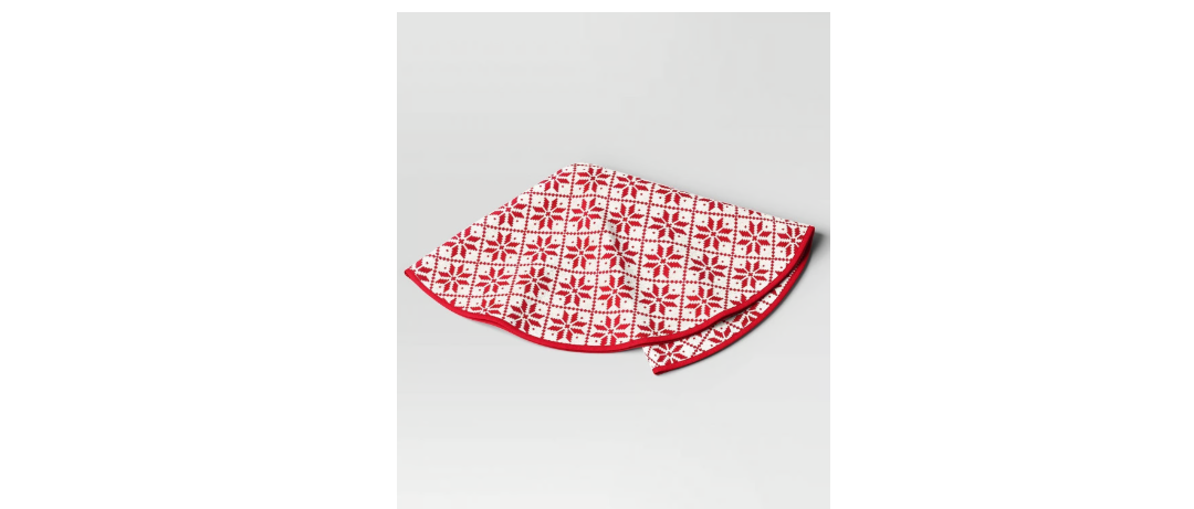 Knit Fair Isle Snowflakes Christmas Tree Skirt White/Red final cut