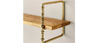 Twisted Brass and Wood Singular Wall Shelf
