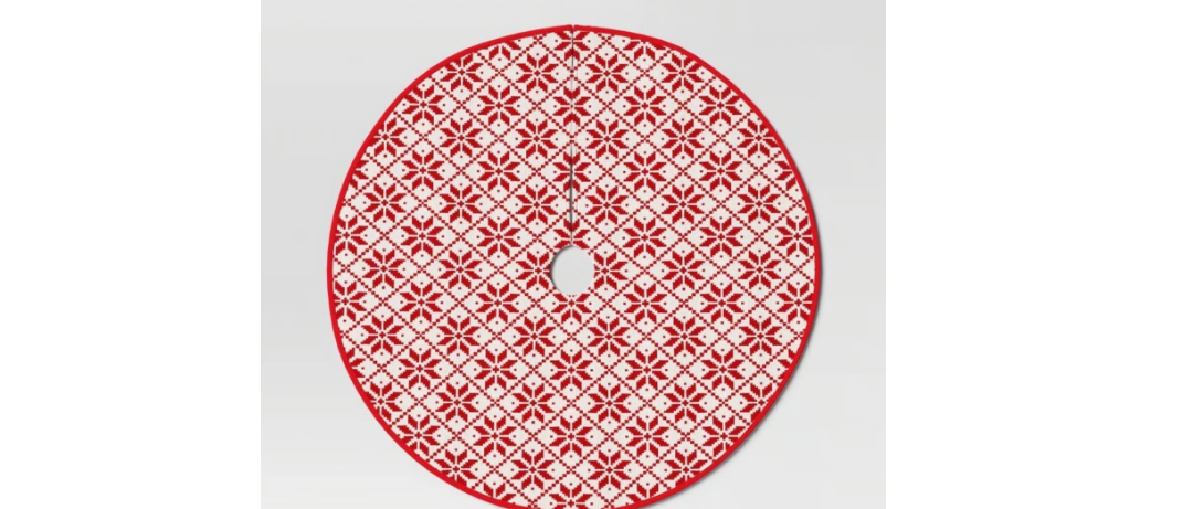 Knit Fair Isle Snowflakes Christmas Tree Skirt White/Red final cut