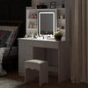 5-Drawers White Wood LED Lights Push-Pull Mirror Makeup Vanity Sets Dressing Table Sets with Stool and Hidden Shelves