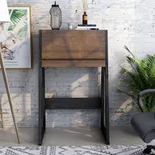 Claude Rectangular Walnut Oak MDF Computer Desk With Flip Down Cabinet and Drawer