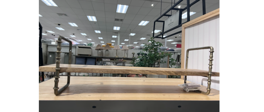 Twisted Brass and Wood Singular Wall Shelf