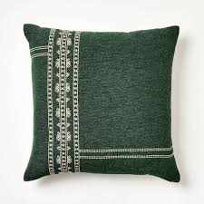 Green w/ Cream Embroidery Square Throw Pillow