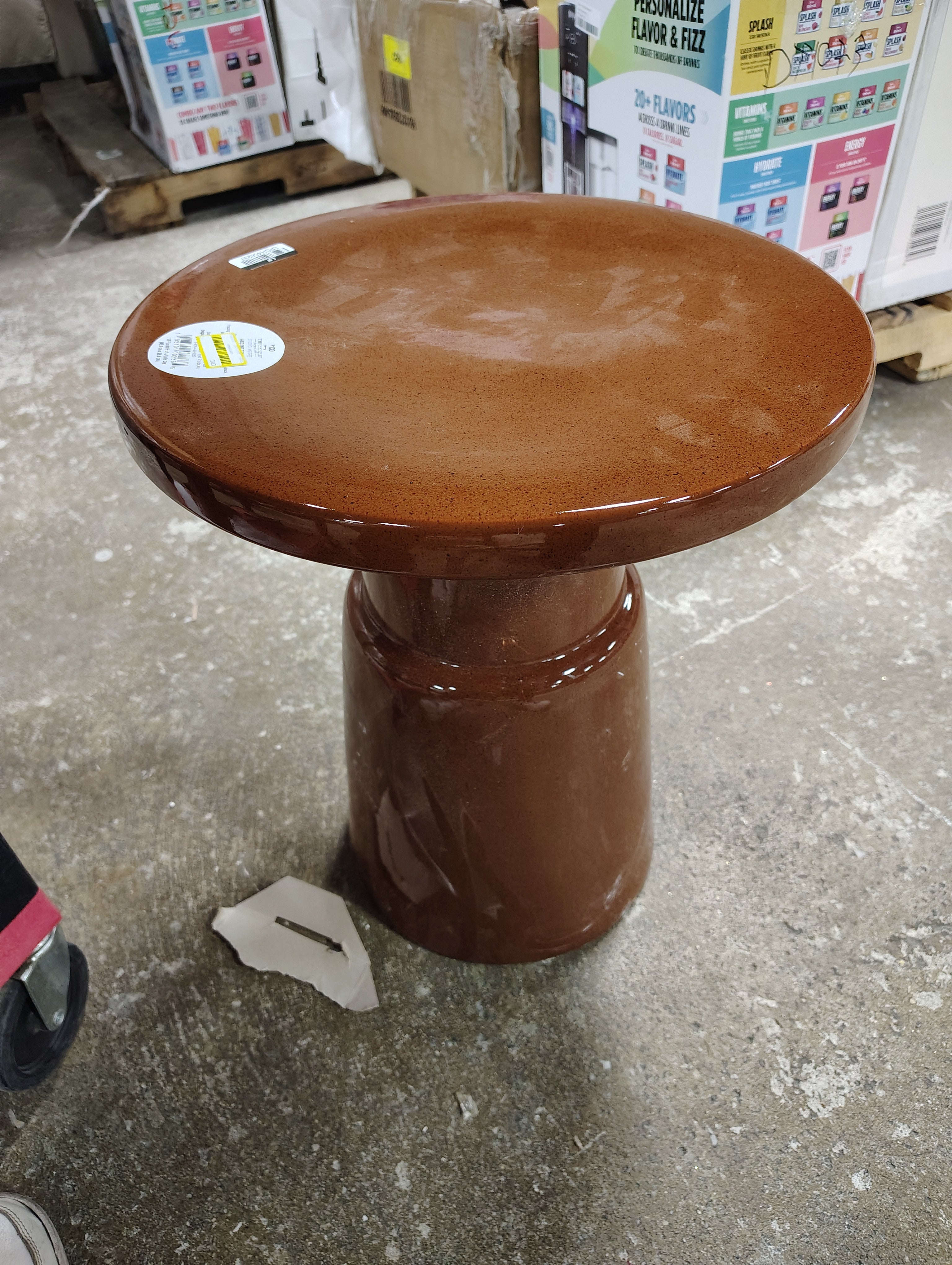 Ceramic Accent Table Brown -  Glazed No Assembly Round Furniture