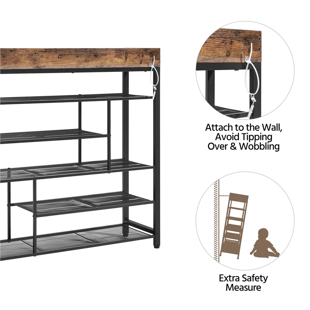 6-Tier Shoes Rack Shelf Organizer with Storage Box Rustic Brown
