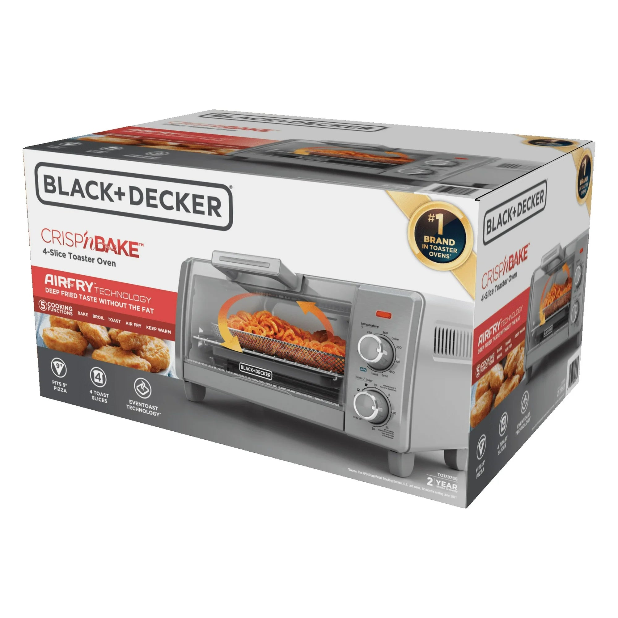 Crisp ‘N Bake Air Fry 4-Slice Toaster Oven, Silver & Black