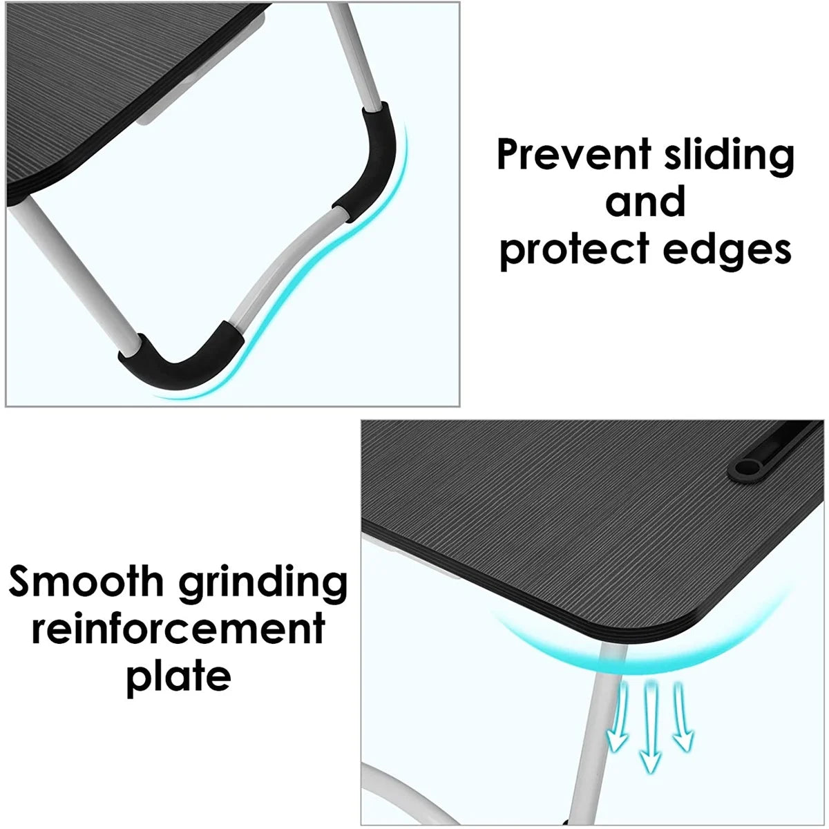 Foldable Lap Desk for Bed, Bed Tray Table with 4 USB Ports, Holder Slots, Cup Holder and Drawer, Laptop Desk Table with Mini Lamp, Fan, Portable Notebook Table Stand for Laptop, Tablet, Black