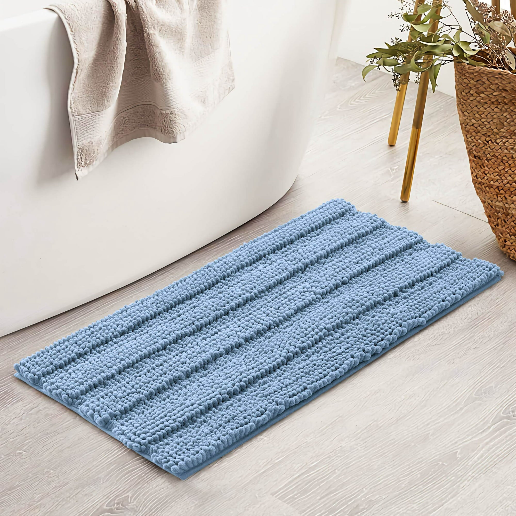 Bathroom Rugs Non-Slip Chenille Soft Striped Plush Bath Mat (Light Purple)