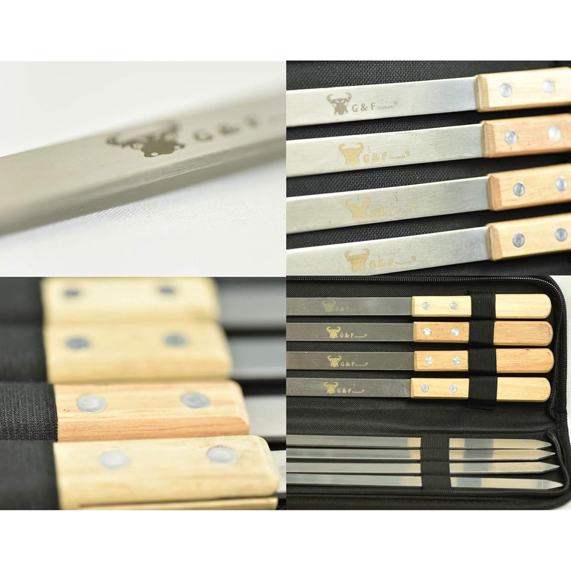BBQ Skewers Stainless Steel Flat Metal Skewers with Wooden Handles