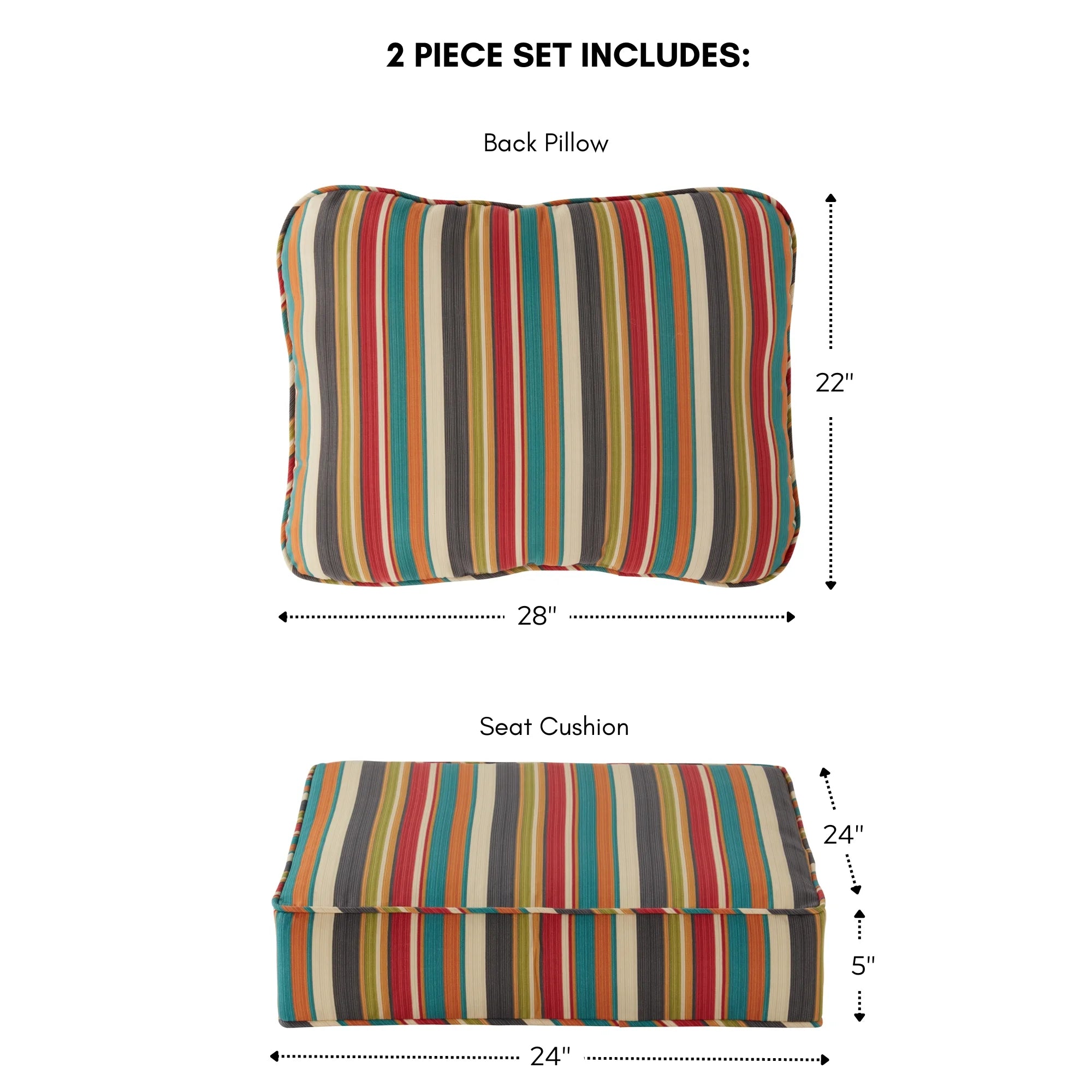 2-Piece Sunset Stripe Outdoor Deep Seat Cushion Set