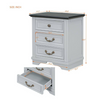 Gray 3-Drawers Wood Nightstand with Charging Station USB Ports