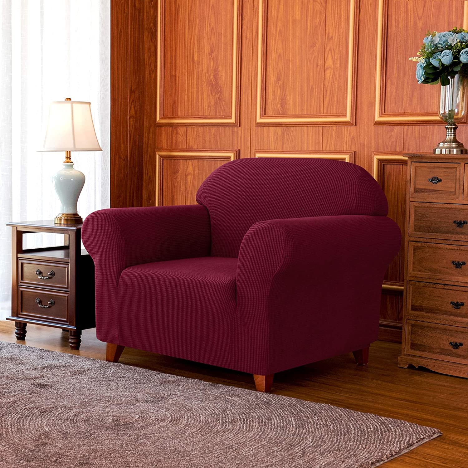 1-Piece Stretch Sofa Slipcover Non Slip Couch Cover (Armchair, Wine)
