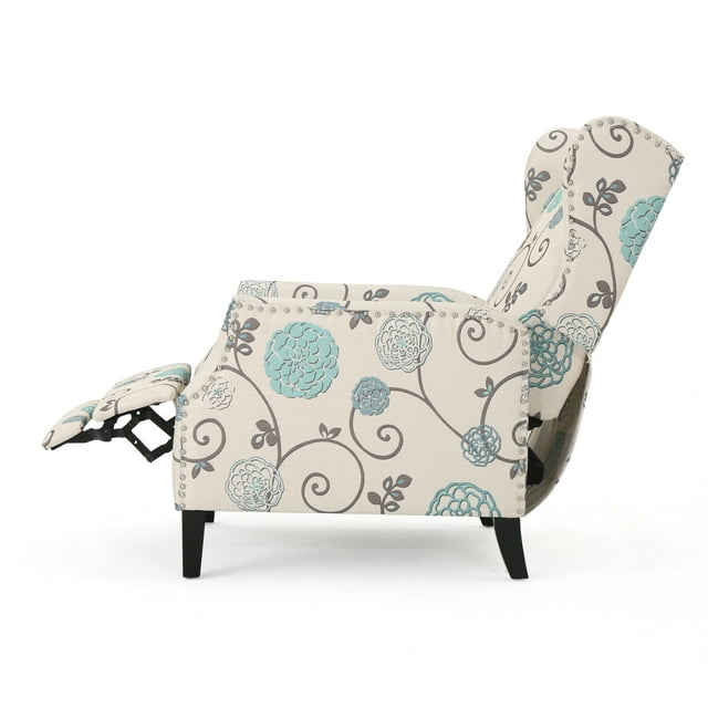 Westeros Wing Back Fabric Recliner, White and Blue