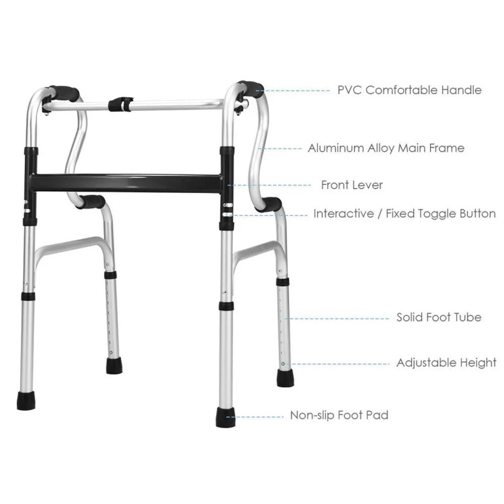 One-Button Folding Aluminum Walking Frame Walker, for Seniors with Sea ...