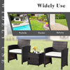3-Piece Patio Wicker Furniture Set Storage Table with Protect Cover Cushioned in Off White