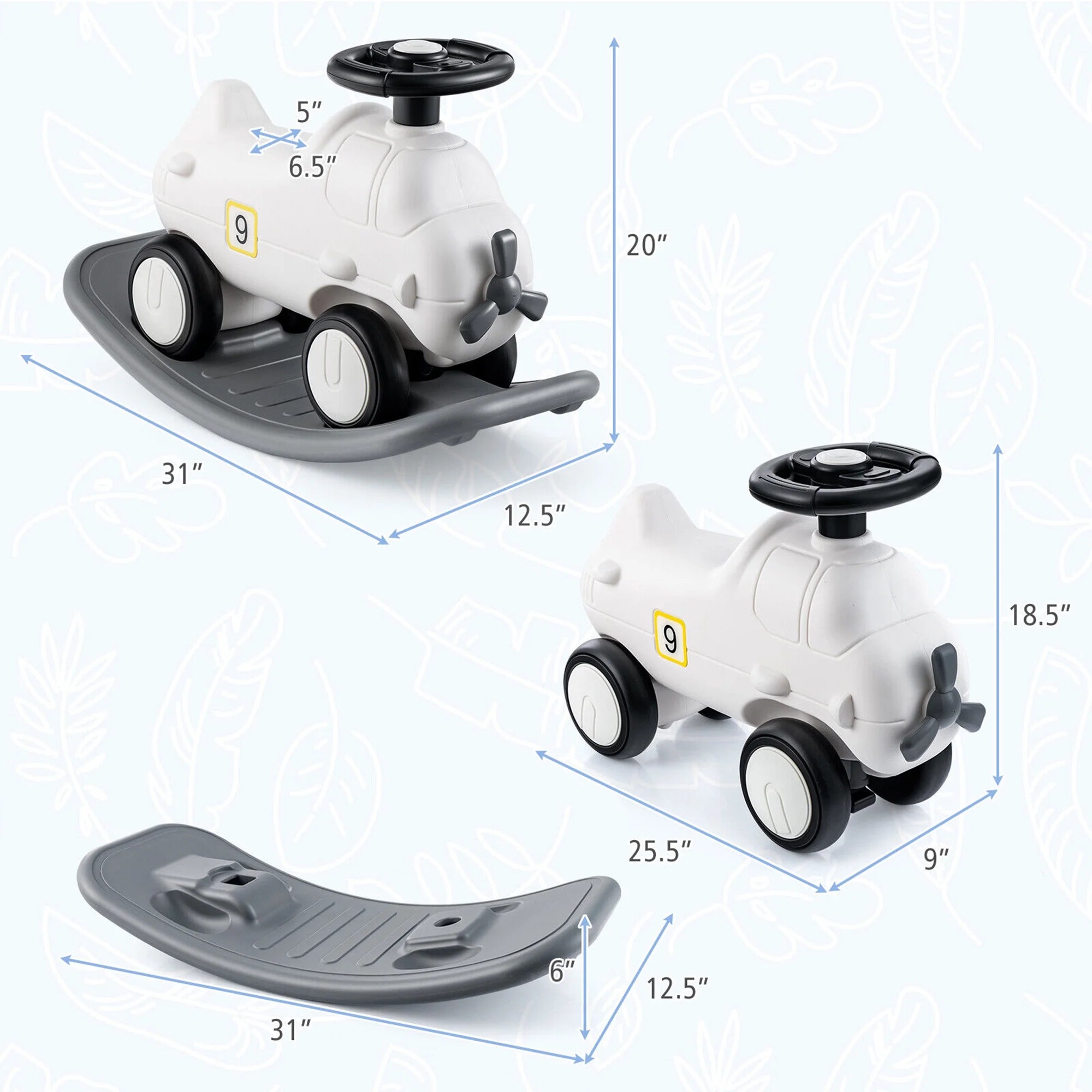 3-in-1 Rocking Horse & Sliding Car w/ Detachable Balance Board Indoor & Outdoor