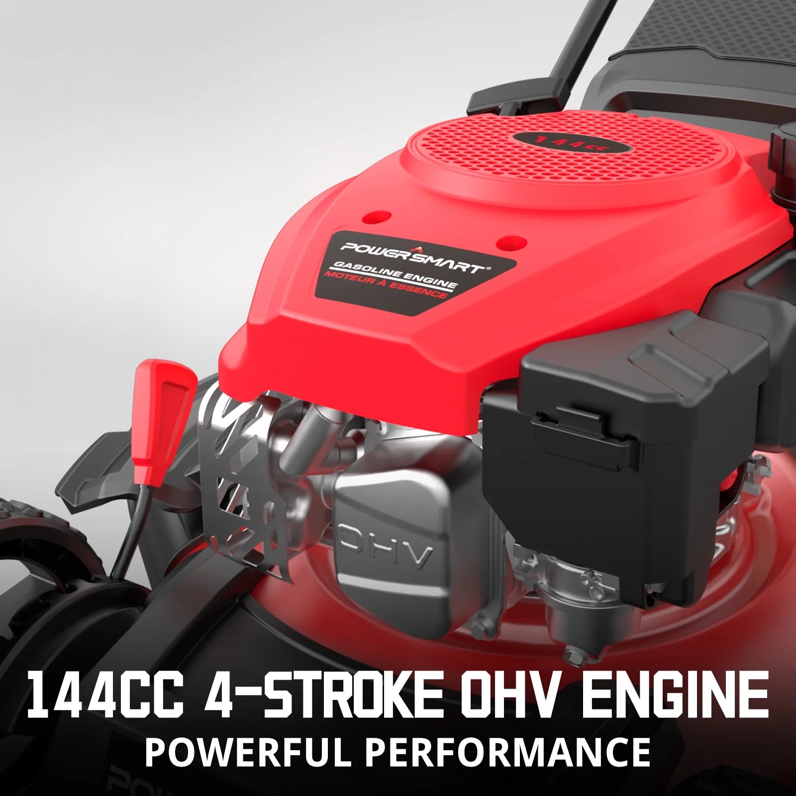 3-in-1 Gas Push Lawn Mower with 144cc Engine, 6-Position Height Adjustment