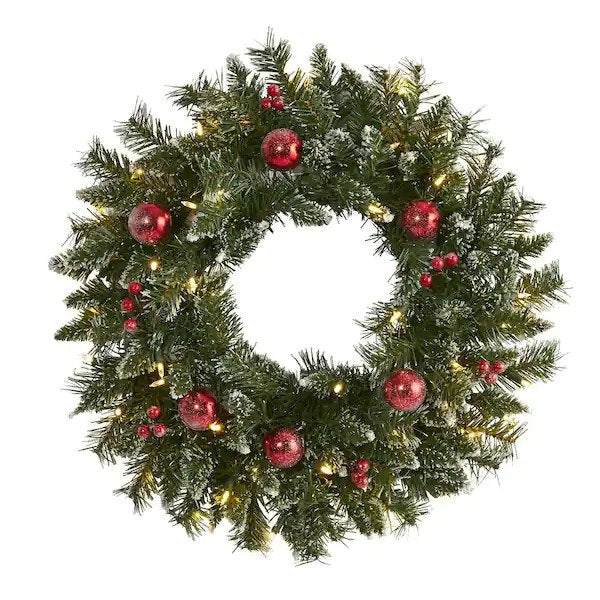 24 in. Pre-Lit Frosted Artificial Christmas Wreath (no further discounts)