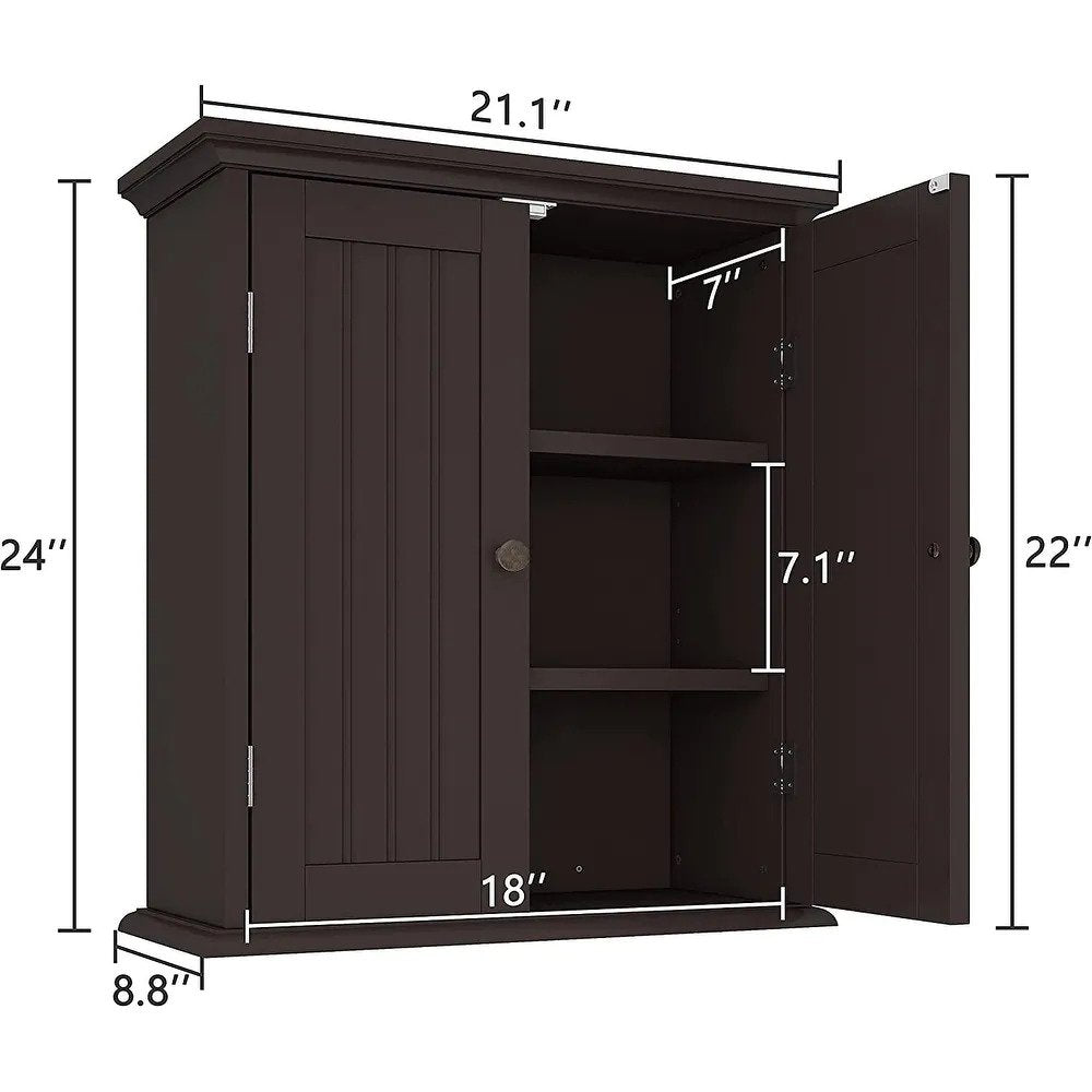 Bathroom Wall Cabinet with 2 Doors and Adjustable shelves - Brown