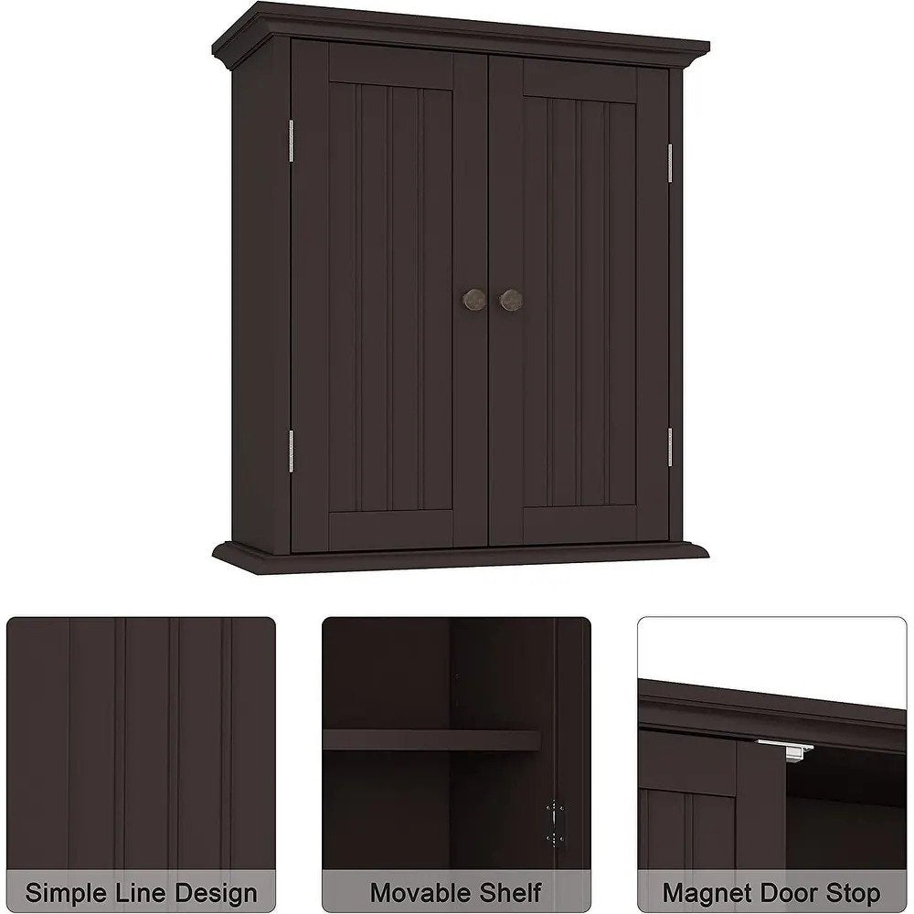 Bathroom Wall Cabinet with 2 Doors and Adjustable shelves - Brown
