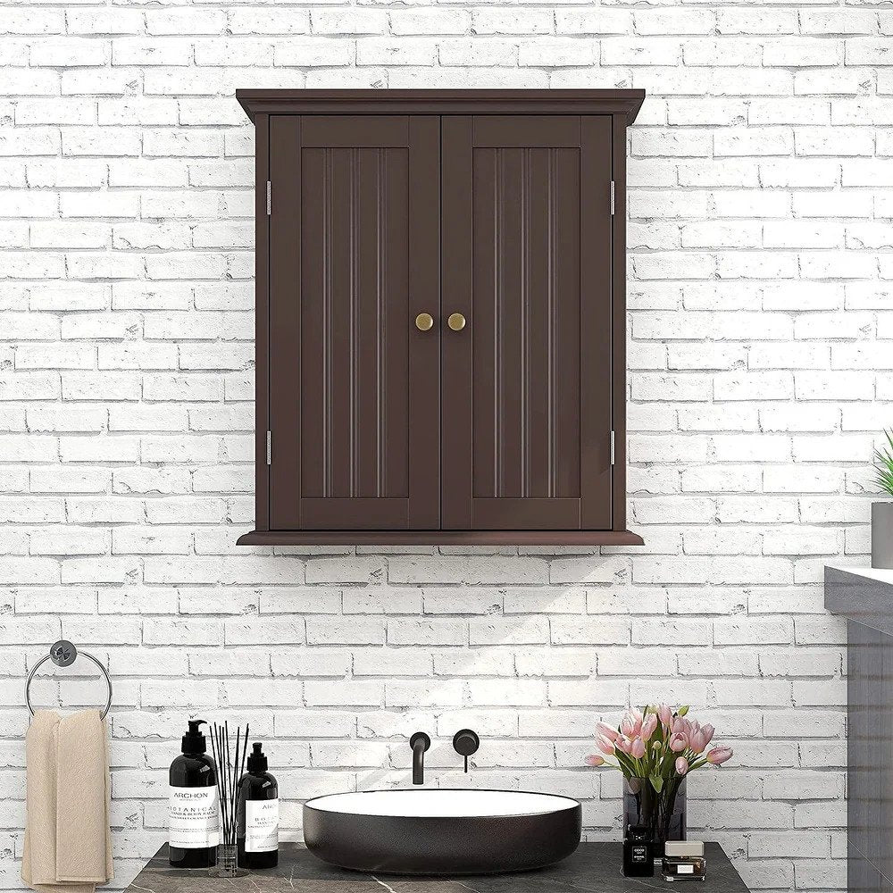 Bathroom Wall Cabinet with 2 Doors and Adjustable shelves - Brown
