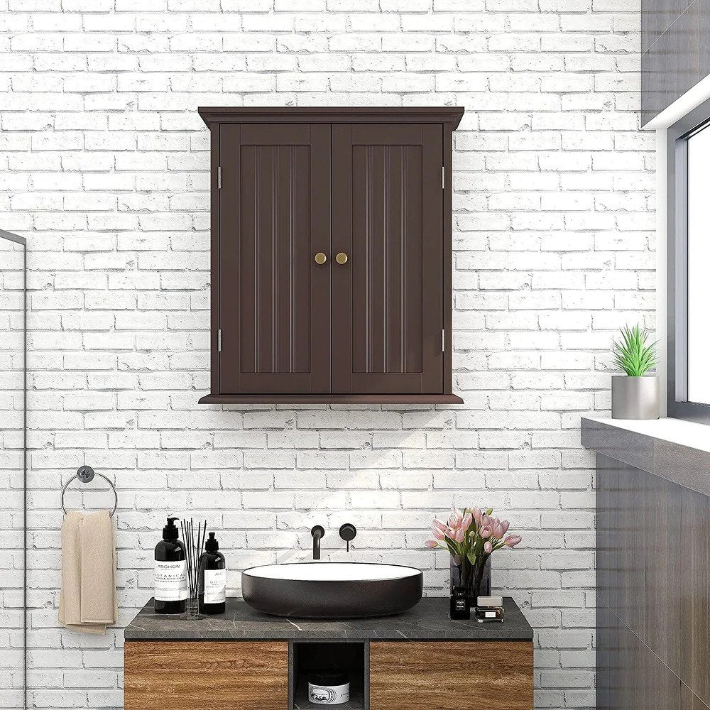 Bathroom Wall Cabinet with 2 Doors and Adjustable shelves - Brown