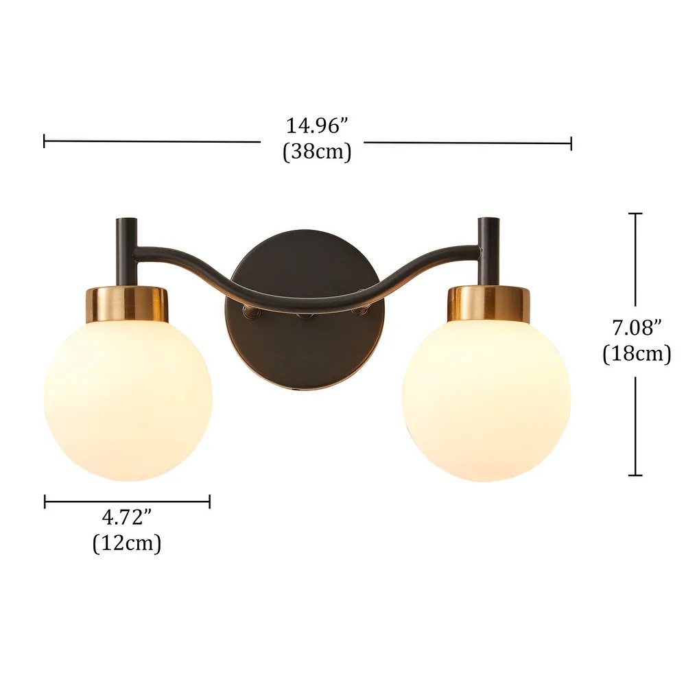 Modern Black 2-Light White Ball Glass Shade Vanity Lighting Fixture