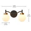 Modern Black 2-Light White Ball Glass Shade Vanity Lighting Fixture