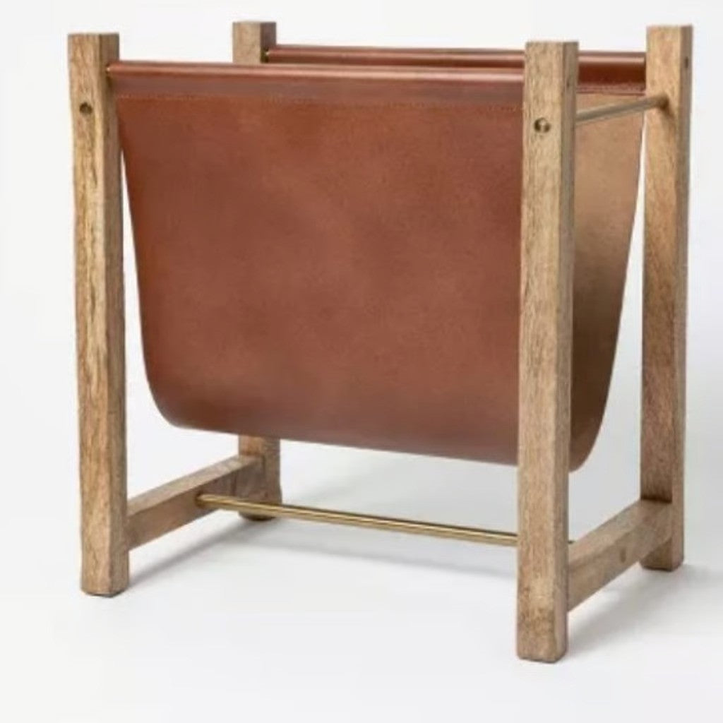 Wood and Leather magazine holder